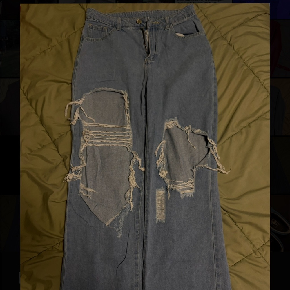 SHEIN Light Blue Distressed Wide leg Jeans